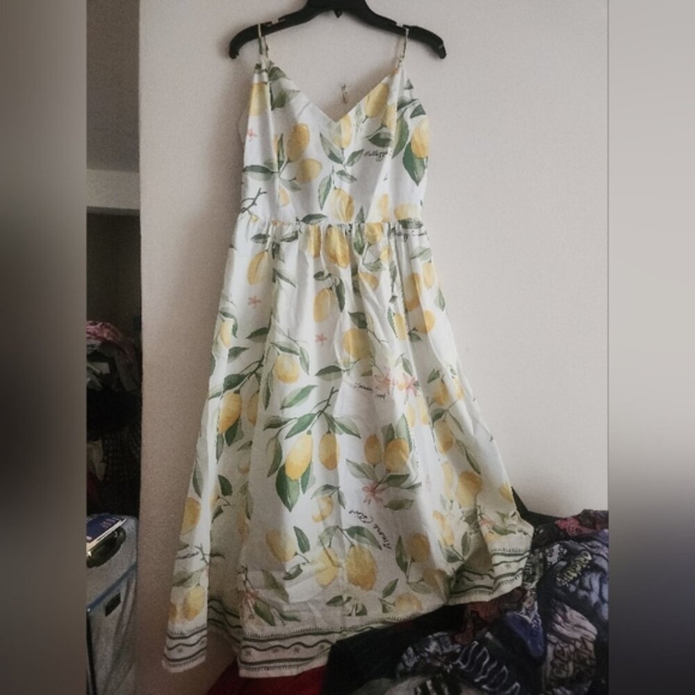 H&M Lemons Prints Slip Midi Dress Cotton